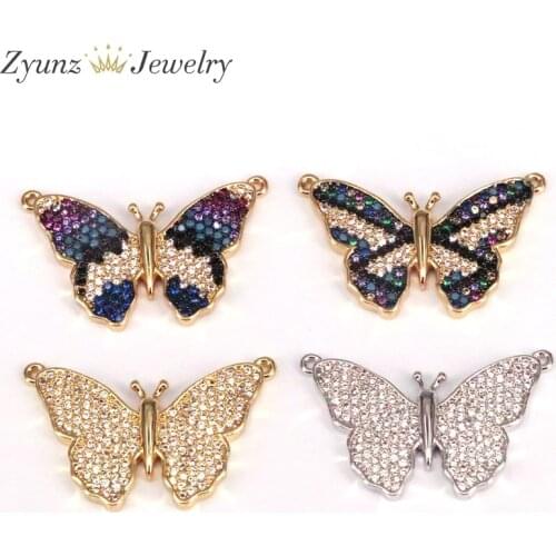 5PCS, Shiny Gold Silver Color Butterfly Charms, CZ Pave Butterfly Pendant, Dainty Charms, Necklace Charm