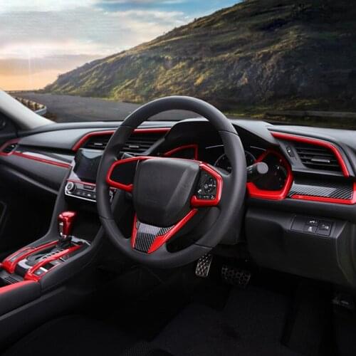 9Pcs Carbon Fiber Console Center Dashboard Cover Trim Decorative Stickers for Honda Civic 10Th 2016-2019 Car Accessories