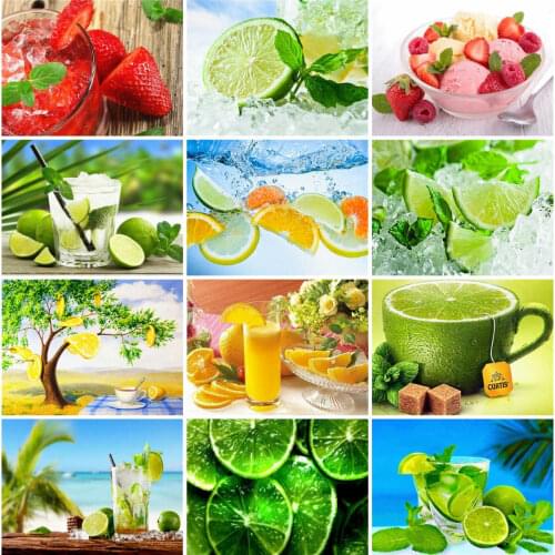 AZQSD Diamond Painting Fruit Crss Stitch Home Decor Rhinestones Diamond Embroidery Kitchen Needlework Craft Kit Full Suqre Drill