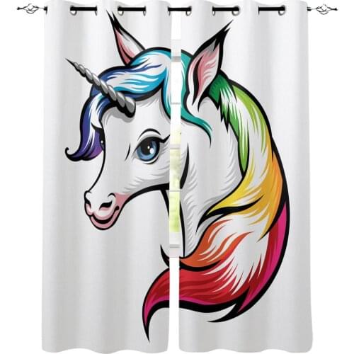 Unicorn Cartoon White Window Curtain for Kids Room Bedroom Curtain for Girls Colorful cortinas
