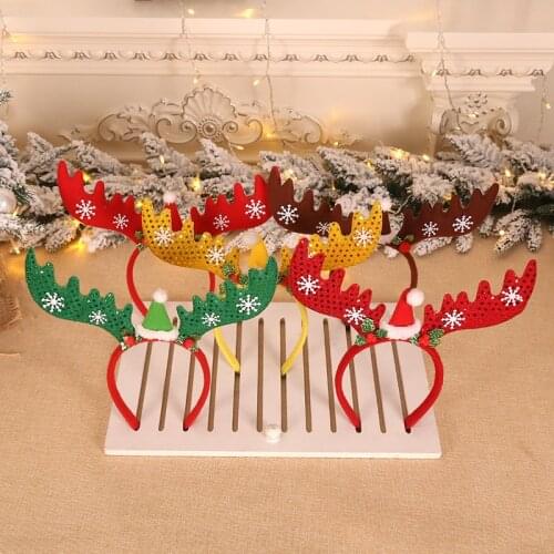 Reindeer Antler Head sequins Christmas hair hoop обруч рождество accesorios navidad diademas vinchas navideñas Ободок с рогами
