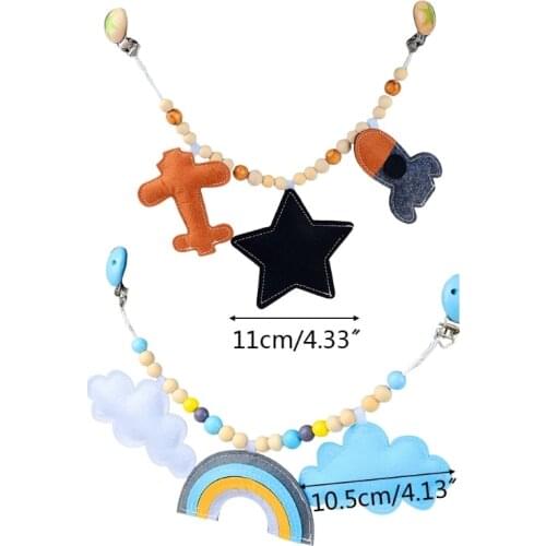D7WF Baby Stroller Pendant Toy Pram Clip Pacifier Chain Teething Beads Wooden Teether