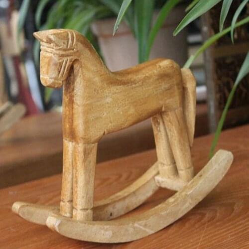 Wooden Rocking Horse Animal Decoration Desktop Decoration Wood Carving Craft