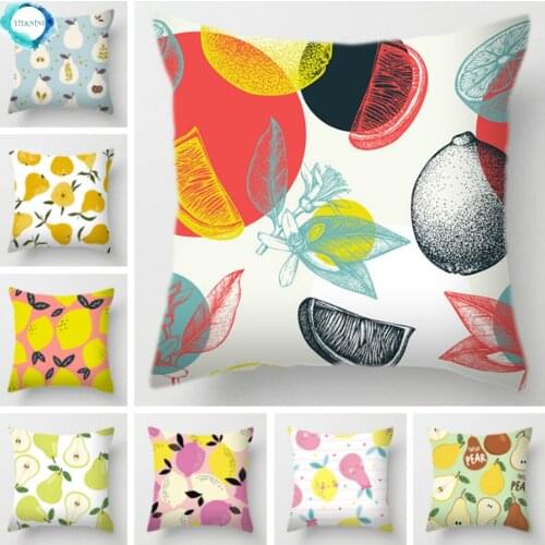 Fruits Printed Polyester Cushion Cover Pear Lemon Decorative Pillowcase Sofa Throw Pillow Cover Home Decoration Cover 45X45CM