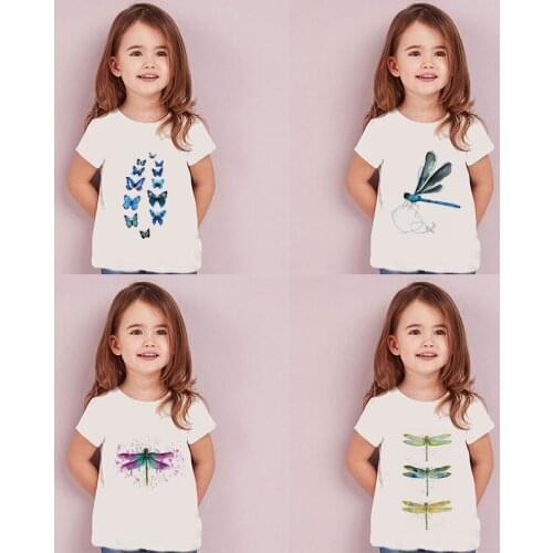Korean Style Fashion T-shirt Girl Unisex T Shirt Kawaii White Kids Tops Leisure Boys Clothes Cozy O-neck Dragonfly Insect Spoof