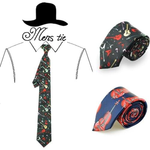 Necktie 2 Inch Wide Fashion "Violin Guitar Musical Instrument" Woven Men`S Party Weeding Tie For Men Cravat Gift Dropshipping