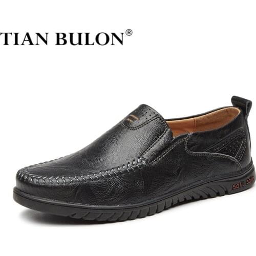 Italian Mens Shoes Casual Brands Genuine Leather Men Loafers Luxury Moccasins Breathable Slip On Boat Shoes Plus Size TIAN BULON
