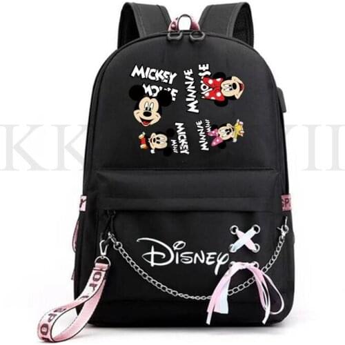 Kawaii Mickey Mouse Bag Zipper USB Charging Mochila Capacity Backpack Women Kpop School Bags for Teenage Girls Harajuku Students