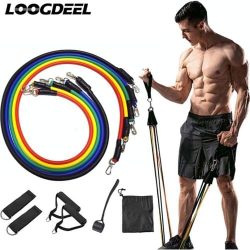 LOOGDEEL 11Pcs/Set 100LBS Latex Tube Pull Rope Set Home Fitness Equipment Muscle Training Gym Exercise Workout Resistance Bands