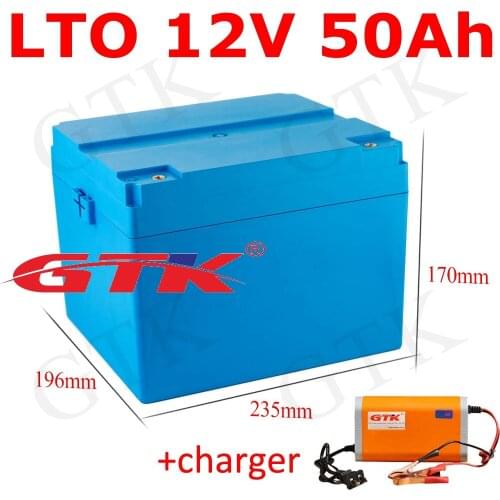 LTO 12V 50AH lithium titanate Battery Pack LTO cells 25000 cycyls for RV Solar Car starting scooter wheelchair + 10A charger