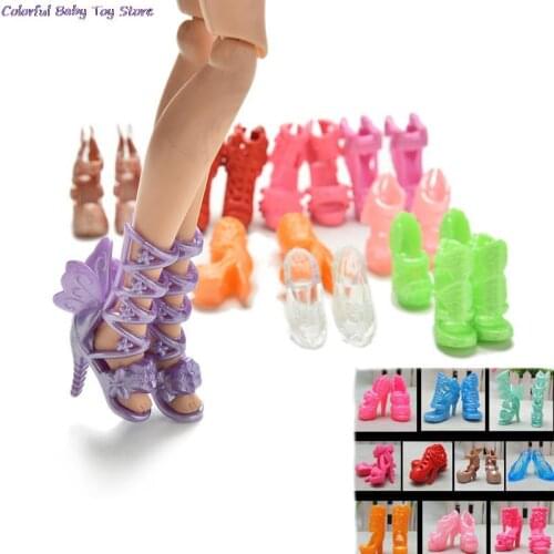 20Pcs/Lot Fashion High Heel Sandals Fixed Styles Doll Shoes Bandage Bow For DollsColor Random