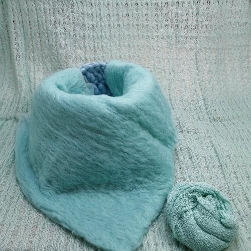 A Set 150*100cm Posing Knitted Basket,50x50cm 100% Fluffy Wool Felt Blanket ,140*30cm Stretch Knit Wrap for Newborn Baby Photo