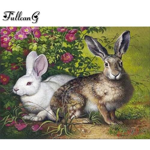 FULLCANG Rabbit animals 5d diy diamond painting full square round drill rhinestone embroidery kits wall decoration FG0146