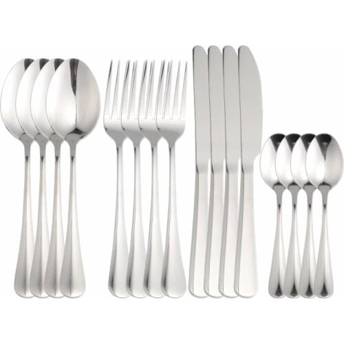 16Pcs Silver Stainless Steel Cutlery Tableware Set Dinnerware Flatware Set Party Forks Knives Spoons Set Wedding Home Silverware