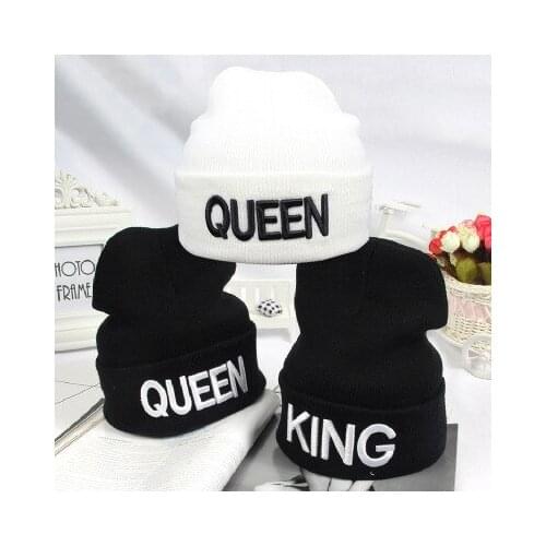 New KING QUEEN Knitting Hat Three-dimensional Embroidery Men and Women Fashion Hanger Warm Wool Hat