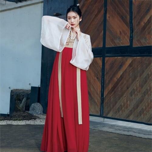 New Chinese Style Ancient Costume Hanfu WomenS Embroidered Cardigan Red Green Skirt Hanfu Festival Clothes Hanfu Suit SL5261