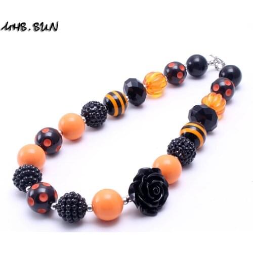 MHS.SUN 2pcs/lot Orange/Black Halloween Kids Chunky Bubblegum Necklace Girl Children Bead Necklace Jewelry Festival Gifts
