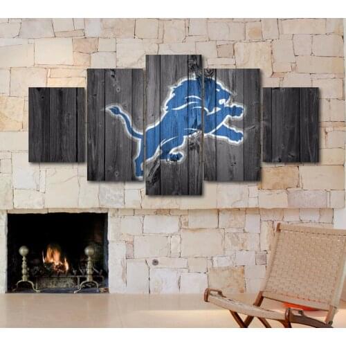 Detroit Lions Logo Posters 5 Pcs Canvas Picture Print Wall Art Canvas Painting Wall Decor for Living Room Poster Framed