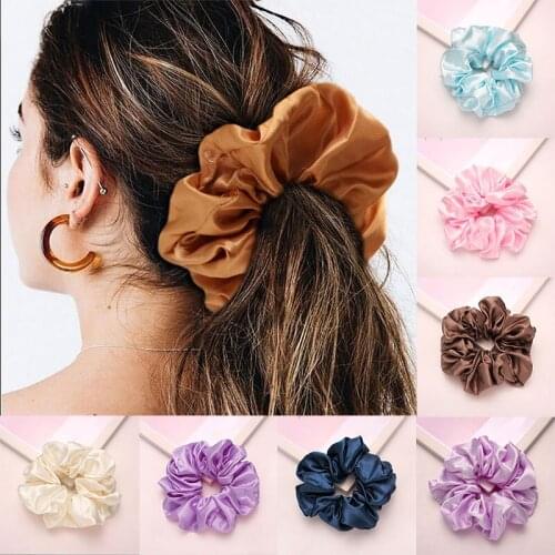 2021 Big Size Satin Hair Ring Solid Oversized Scrunchies Elastic Hair Rubber Bands Smooth Silky Hair Rope Women Hair Accessories