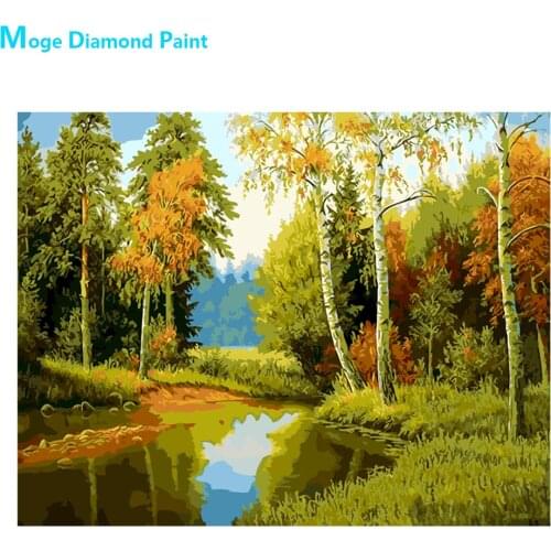 Scenic Silver Birch Diamond Painting Full Round Style New DIY Sticking Drill Cross Embroidery 5D Home Decoration