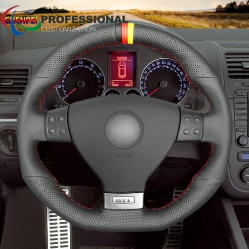 DIY Hand-Sewn Non-Slip Black Leather Car Steering Wheel Cover For VW GLI GTI Jetta (GLI) R32 Car Interior Accessories