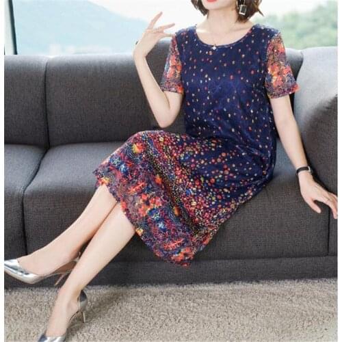 3XL Plus Size O Neck chiffon dresses 2020 summer new large size women print short sleeve Loose dress