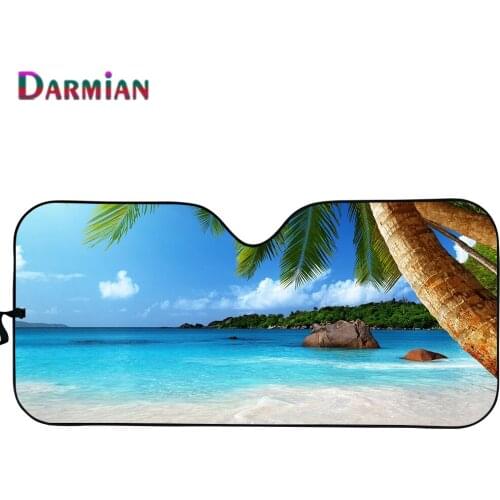 DARMIAN Tropical Palm Tree Ocean Wave Pattern Car Front Windshield UV Protect Sun Shade for SUV Auto Interior Accessories 2021