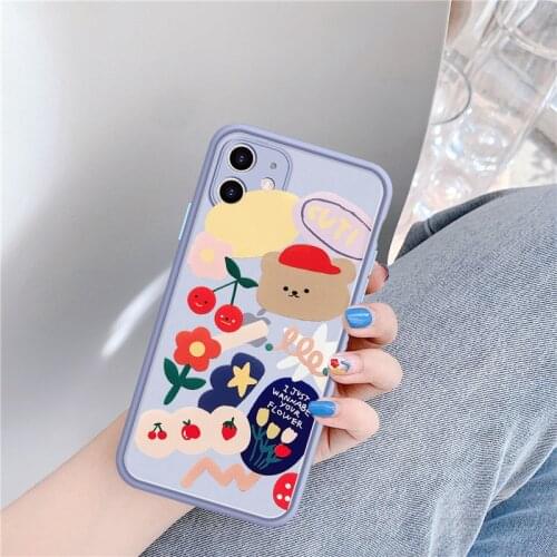 JAMULAR Shockproof Cute Rabbit Bear Phone Case For iPhone 11 Pro XS MAX X 7 XR SE 2020 8 6Plus Cartoon Cherry Cover Matte Fundas