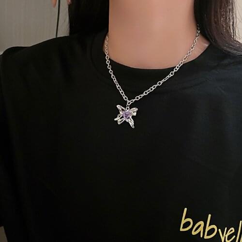Hip Hop Fashion Jewelry with New Rhinestone Love Butterfly Simple Clavicle Chain Temperament Necklace for Women Gifts Wholesale