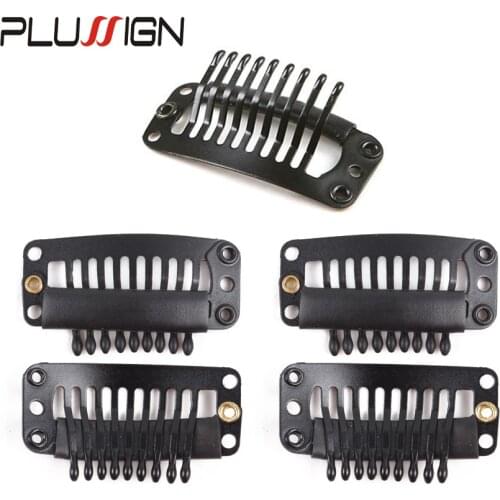 Plussign 10-40 Pcs/Lot Brown Black Rubber Wig Clips and Combs For Hair Extensions 32mm Wire Shape Wig Cap Clips For Sale