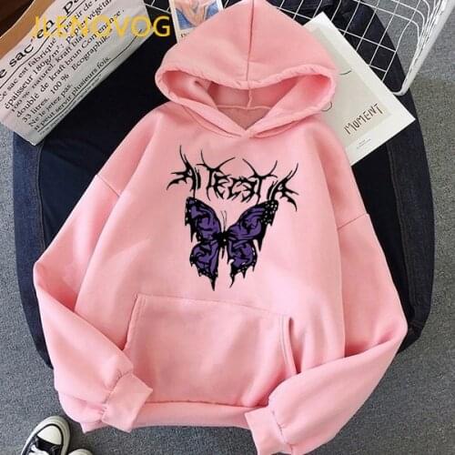Fashion New Winter Sweatshirt Woman Kawaii Oversized Hoodies Butterfly Animal Print Ladies Cute Graphic Hoody Streetwear