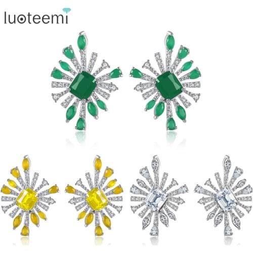 LUOTEEMI Design Exquisite Earrings for Women Wedding Party Luxury CZ Stone Three Colors Irregular Female Brincos Christmas Gifts