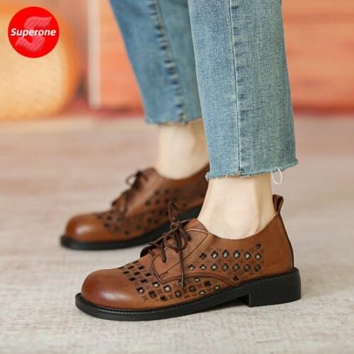 Superone 2021 summer retro round-headed hollow womens shoes with Baotou sandals flat leather hole shoes