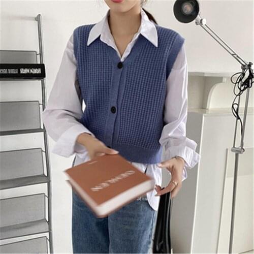 New Women Vest Turtleneck Base Autumn Winter Solid Color V Neck Single-breasted Braid Knitted Cardigan Vest Autumn Coat ZY6071