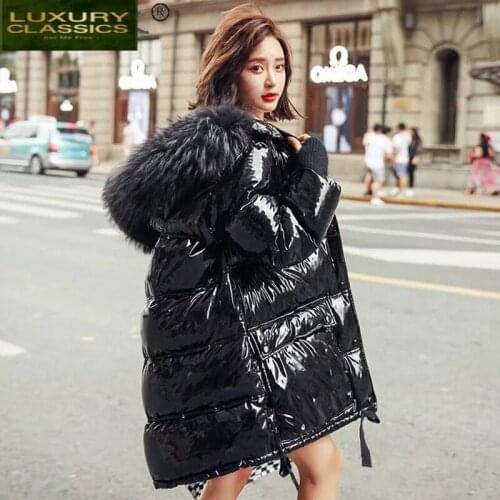Womens Winter Down Jacket Korean Coat Female Warm Thick White Duck Down Parkas Woman Hooded Raccoon Dog Fur Collar 2021