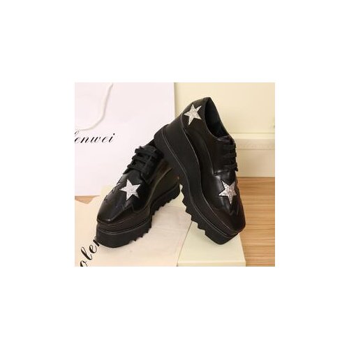 2021 Women Platform Wedges Real Leather Shoes Star Decoration Casual Shoes Square Toe Lace Up Mujer Heel Sneakers