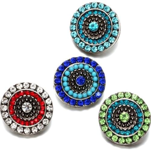 4 Color Rhinestone Style Flower Shape Metal Charms 18mm Snap Button Jewelry For Snap Bracelet Snaps Jewelry KZ0584