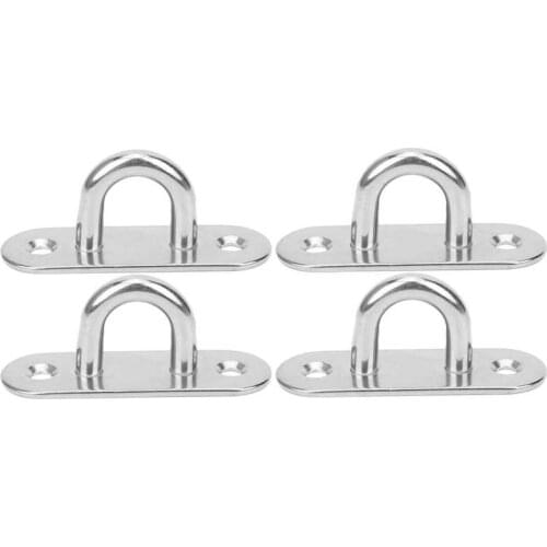 4pcs M8 2 Holes Stainless Steel Oblong Pad Eye Plate Staple Ring Hook U Shaped Hammock Sofa Sandbag Base Pad Wall Mount Hook Pad