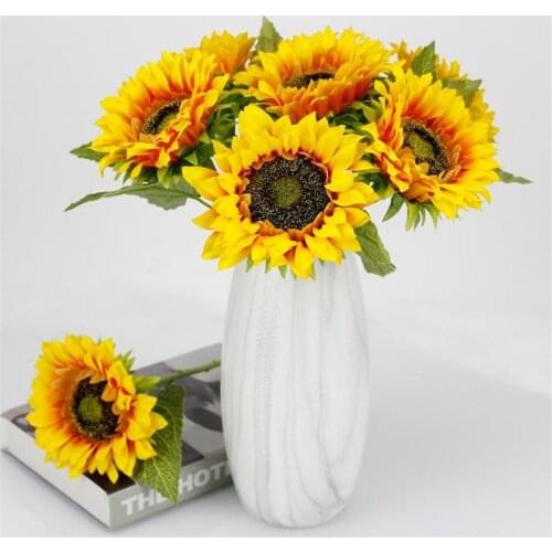 5pcs Silk Sunflower Branch Single Stem Artificial Helianthus Sunflowers for Wedding Home Party Office Table Floral Decoration