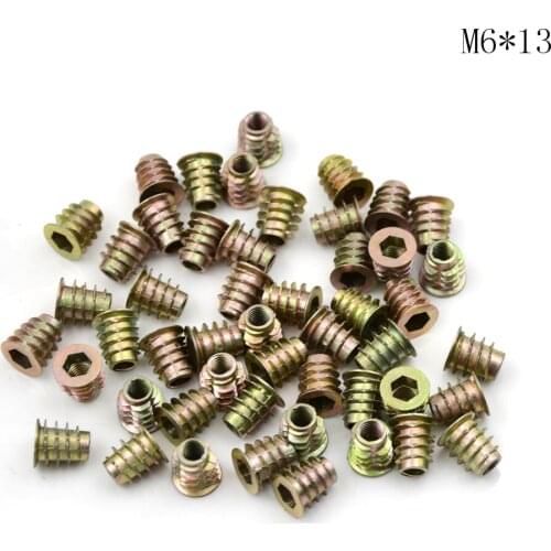 50pcs New M4*8/10/M5*10/8/13/M6*10/13 Zinc Alloy Furniture Hex socket Drive Head Nut Threaded for Wood Insert Nuts