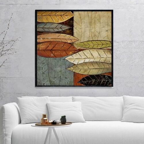 Abstract Colorful Leaves Canvas Painting Retro Green Plant Print Fashion Decor Square Wall Art Picture For Living Room HD