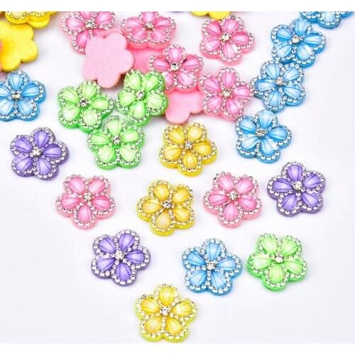 30pcs Acrylic Rhinestone Embroidery Flower Patch Sew on Kids Clothes Felt Fabric Appliqued for Pocket Jeans Bags Accessories