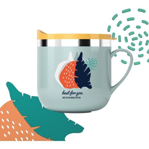 2021 New Stainless Steel Children Water Cup with Scale Milk Cup Household Children Drinking Straw Cup with Handle Mouth Cup