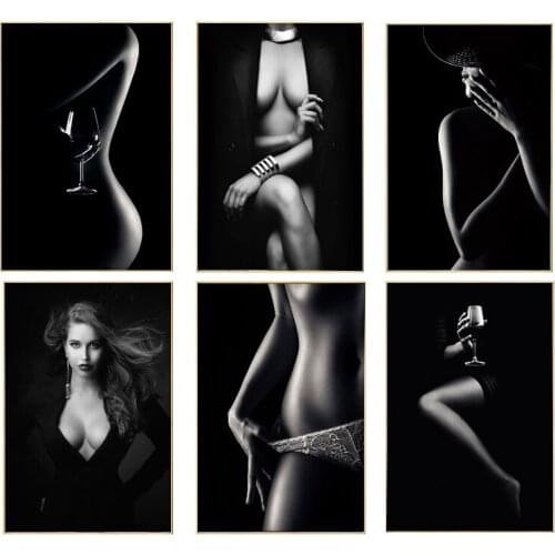 Sexy Nude Women Canvas Paintings Wall Art Poster Print Black and White Wall Picture Home Decoration For Living Room Cuadros