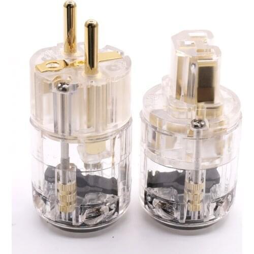 Hifi Gold plated EU Power Plug IEC Audio Connector HiFi Brass Ac Power Cord Plugs For Speaker