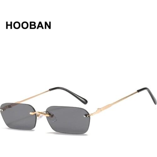 HOOBAN Fashion Rimless Sunglasses Men Women Classic Light Weight Sun Glasses For Male Luxury Rectangle Frameless Eyewear UV400