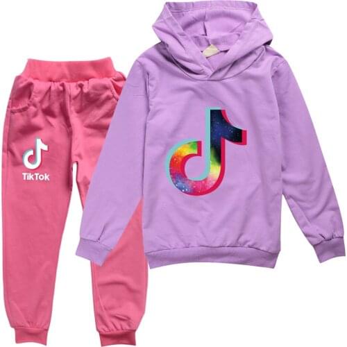 TIK TOK spring boys girls set Full Sleeve Hoodied Sweatshirt Pockets Pants Suit Two Piece Set Outfits sweatsuit