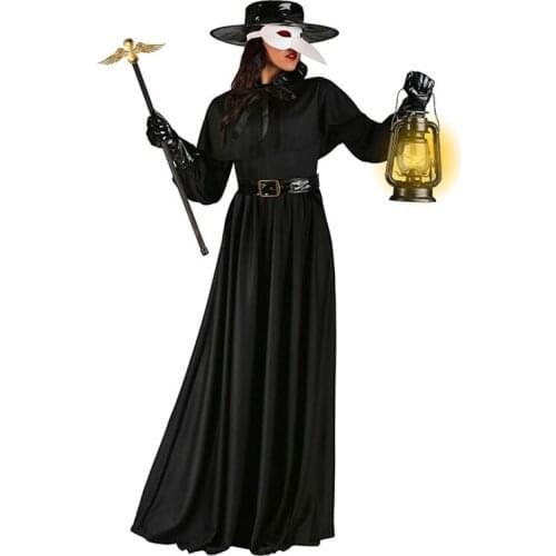 Plague Doctor Costume Long Dress Shawl Steampunk Bird Beak Mask Outfits Plague Bird Mouth Doctor Cosplay Halloween Costumes