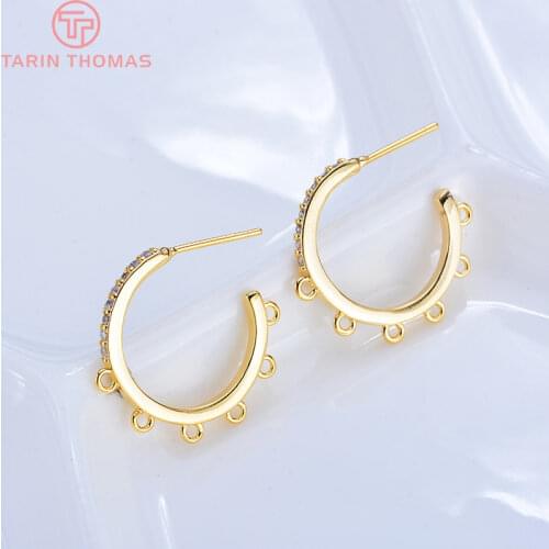 4PCS 22MM 24K Gold Color Plated Brass Round with Hanging Hole Stud Earrings High Quality DIY Jewelry Making Findings