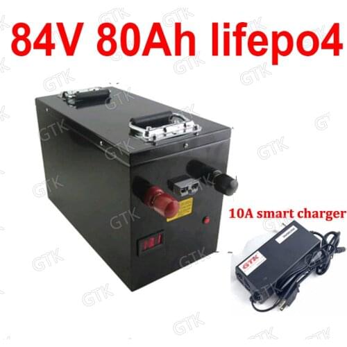 GTK 84v 80Ah lifepo4 lithium battery 27S 86.4V BMS for 8400W inverter EV power supply motorhome Floor cleaner+ 10A charger